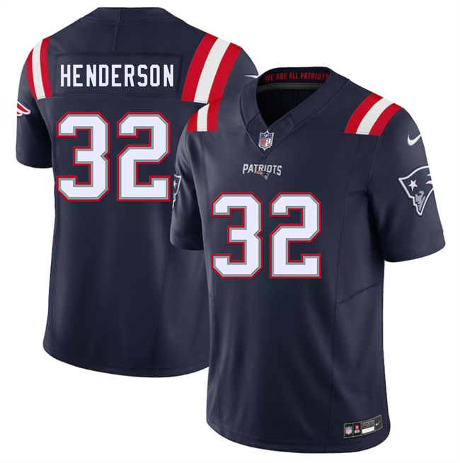 Men's New England Patriots #32 TreVeyon Henderson Navy 2025 F.U.S.E. Vapor Limited Stitched Football Jersey